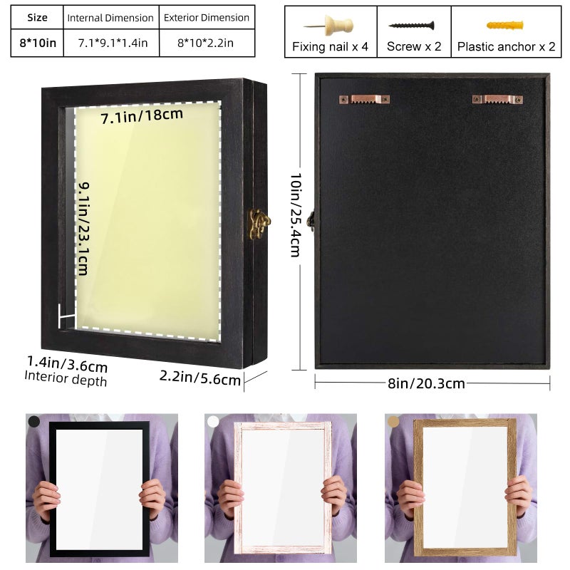 TJMOREE TJ.MOREE Shadow Box for Flowers 8 x 10 Shadowbox Display Case Picture Frame with Glass Window Door Wedding Bouquet Memorabilia Medals Military Photos Memory Box for Keepsakes - Rustic Black - Image 2